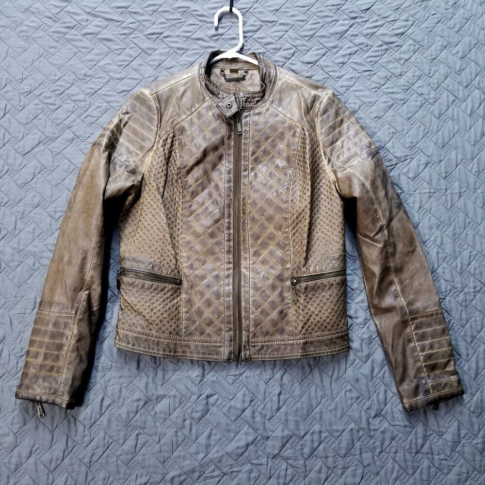 Vintage‎ JOUJOU Polyurethane Textured Kacket Womens Size L Brown Full Zip